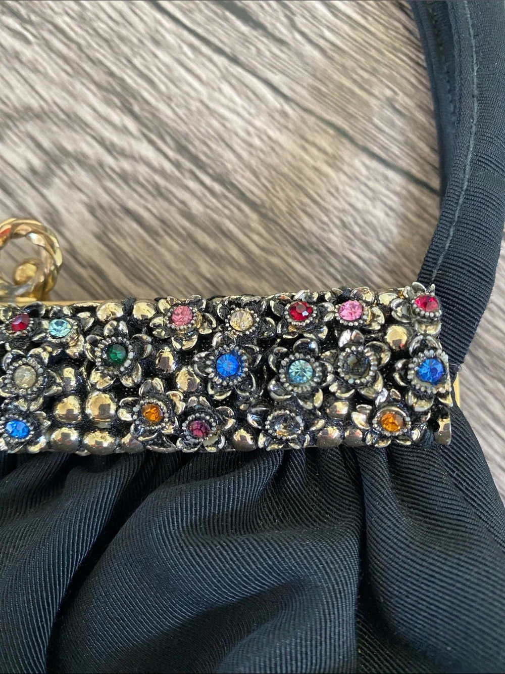 Vintage Elegant Black Evening Handbag with Jeweled Frame Guild Creations
